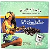 Hawaiian Paradise Coffee 10% Kona Dark Roast Decaffeinated -18 Count Single Serve Cups - Dark &amp; Bold Flavor - Decaf - Compatible with Keurig K-Cup Brewers