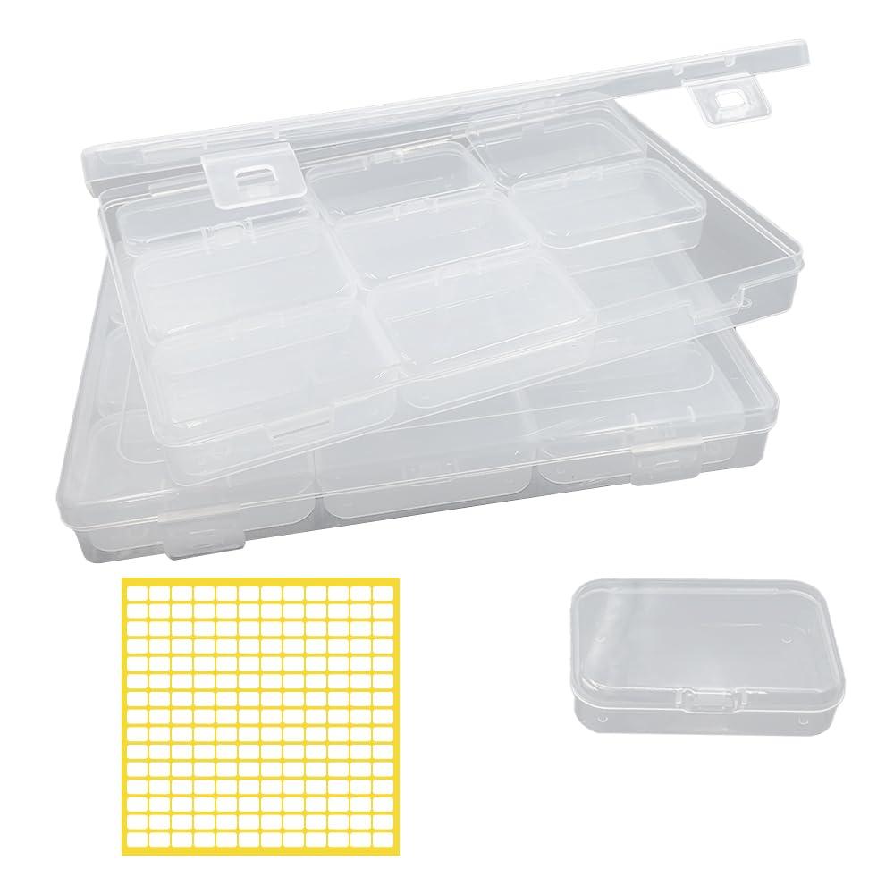 XINGSUI 2 Set Rectangular Plastic Boxes,Photo Storage Box,Clear Plastic Organizer Storage Box,for Cards Pictures Stamps Office Supplies(with labels,1 L+9 S)