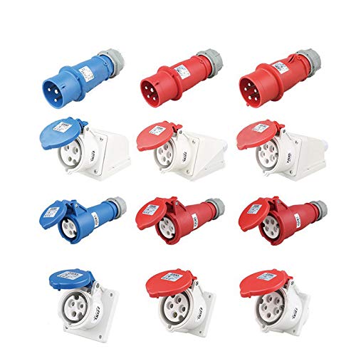 Vogueing Tool IP44 3Pin 32A Blue Industrial Plug & Sockets - Waterproof Industrial Site Plug & Wall Socket Plug Connector (3Pin 32A Socket-A)
