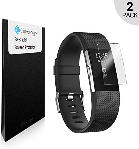Fitbit Charge 2 Screen Protector [Full Screen Coverage][Case Friendly], Curvologys S+Shield Fitbit Charge 2 Anti-Fingerprint Scratch-proof Ultra HD Film - Lifetime Replacements (2-Pack)