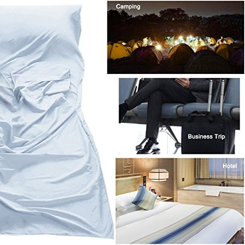 Sleeping Bag Liners Sleep Sack Lightweight Portable Sleeping Sheet Dirt-Proof Compact Travel Camping Sheet for Outdoor Travel Hiking Hotels Picnics (Light Blue, 83x46'')