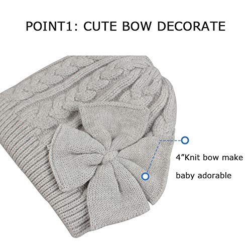 Winter Warm Knitted Baby Hat for Girls Cotton Lined Infant Toddler Girls Hat Autumn Cute Bow Classic Girls Beanie 0-6Y (Gray, M)