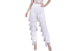 ZBH1985 Women's Latin Dance Pants Tassel Ballroom Dance Professional Black Adult Fringe Rumba Tango Salsa Practice Pants