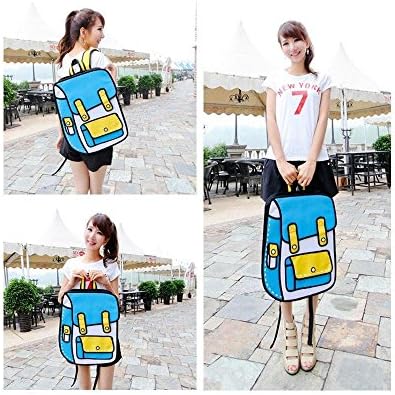 New Fashion 3D Jump Style 2D Drawing from Cartoon Paper Bag Comic Backpack Bag Color: Blue