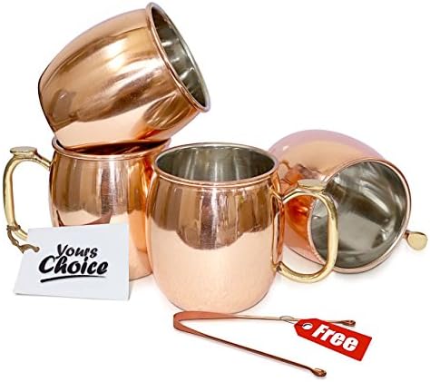 YoursChoice Moscow Mule Solid Copper Plating Mug 18 oz/532 ML - Set of 4, - Copper Plating , Moscow Mule Cocktail Cup, Copper Mugs, Cocktail Mugs WITH FREE COPPER TOUNGE CLEANER