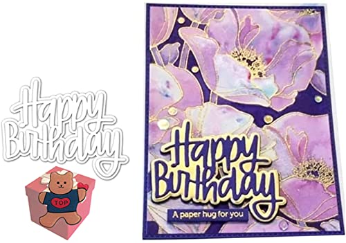 Happy Birthday Letter Cutting Dies for Card Making，Happy Birthday Letter Cutting Dies Cut Stencils for DIY Scrapbooking Photo Album Decorative Embossing Paper Dies for Card Making+Cute Brooch Pin… — image 1