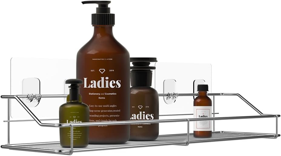 Orimade Bathroom Shelf Organizer Storage Kitchen Rack with Traceless Transparent Adhesive No Drilling SUS304 Stainless Steel - - 