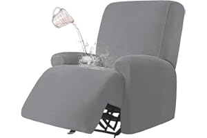 ALIECOM 4 Piece 100% Waterproof Recliner Cover for Large Recliner Stretch Recliner Chair Covers for Reclining Chair with Arms Recliner Slipcovers Non Slip Furniture Protector (Light Gray, 1 Seat)