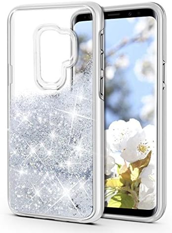 Galaxy S9 Plus Case,Aemotoy Galaxy S9 Plus Glitter Liquid Bead Sparkle Girly Crystal Bling Case Full Body 2 in 1 Shockproof TPU Bumper Hard Protective Cover for Samsung Galaxy S9 Plus (Snow White)