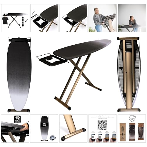 GoldVIP XXL Professional Ironing Board 130 x 47 cm – For Boiler Iron, Lightweight Anodised Aluminium and Stable Structure – Height Adjustable – Made in Europe