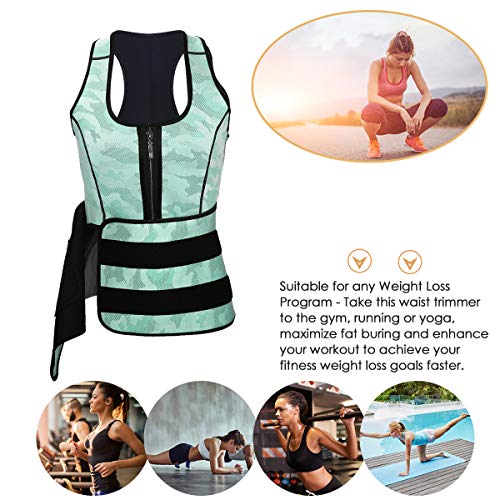 Slimerence Neoprene Sauna Suit Tank Top Vest, Latex Sport Girdle Waist Trainer Corset, for Women 1_Light Green 2XL
