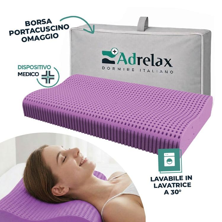 Orthopaedic Neck Pillow Washable 30 °C – Memory Foam + Breathable Gel – Ergonomic Support for Side and Back Sleep – Made in Italy – AD Relax Orto Wash