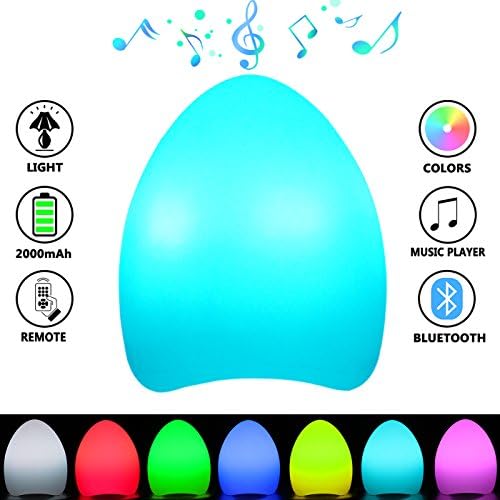Egg Night Light Bluetooth Speaker, PowerBeauty USB Charging LED Egg Table Lamp Bedside Lamp Mood Lamp for Kids Gift Bedroom, 4 Lighting Modes &amp; Remote Control