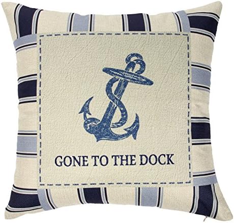 Ogiselestyle Decorative Pillow Cover Ocean Park Theme Square Cotton Linen Throw Pillow Case Sofa Cushion Cover 18"x18", Anchors