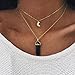 Hemlock Women Girl's Crystal Opals Pendant Necklace Choker Chain (Black)