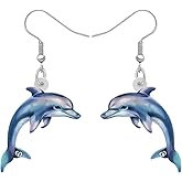 YAYAKO Fun Dolphin Earrings Dangle Acrylic Ocean Animals Jewelry Sea Gifts for Women Summer Charms