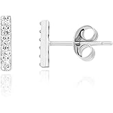 Altitude Boutique Cubic Zirconia Gold Bar Stud Earrings for Women | 18K Gold or Silver Plated Cz Bar Studs | Hypoallergenic Delicate Small Bar Earrings