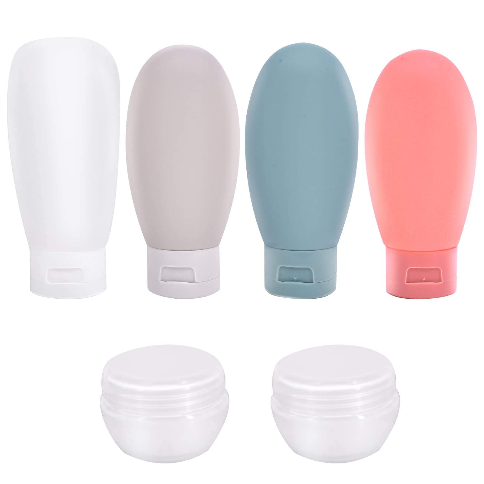 Set of 6 Silicone Travel Bottles, 60 ml Set, Leak-proof Travel Bottle, Travel Toiletries, Liquid Container, Travel Set, Cosmetics, Empty for Filling Shampoo, Lotion, Conditioner, Shower Gel