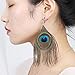 KISSPAT Native Peacock Bohemian Clip On Blue Feather Dangle Earrings for women