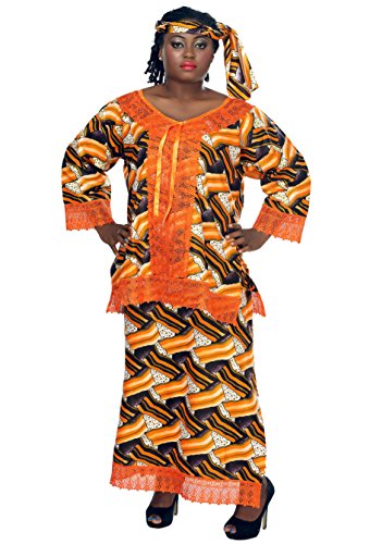 African Planet Women's Wax 3 Piece Suit Top Skirt and headwrap Ankara One Size