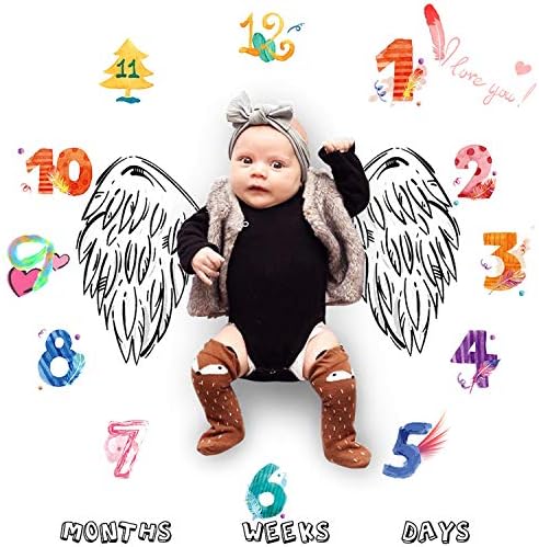 Sasairy Baby Monthly Milestone Cotton Blanket, Newborn Infant Photography Backdrop Photo Prop Kids Swaddling Wrap Blanket for Boy and Girl 100 x 100CM(Angel Wings)