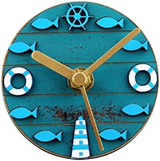 Round wall clock refrigerator magnetic stickers - do the old rot wood and magnet material Mediterranean rudder fish life circle lighthouse decoration - 8.5cm , blue