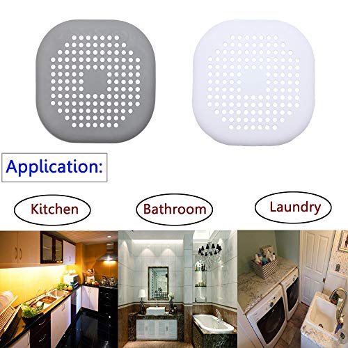 KongNai Hair Catcher Shower Drain Cover, Hair Stopper Drain Protector With Sucker, Universal Rubber Sink Strainer for Bathtub Kitchen and Bathroom (Gray+White) - Thumbnail 3