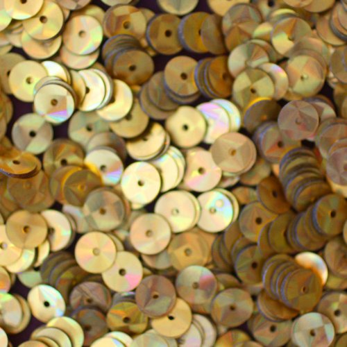 6mm Flat Round SEQUIN PAILLETTES ~ GOLD PRISM MULTI Reflective METALLIC ~ Loose sequins for embroidery, bridal, applique, arts, crafts, and embellishment. Made in USA.