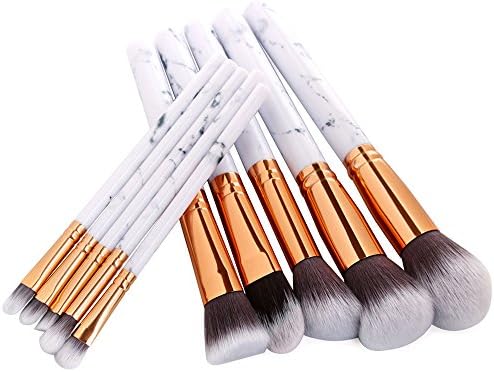 Cinidy Makeup Brush Set 10pcs 3D Marble Pattern Synthetic Handle High Density Soft Nylon Bristles Kabuki Foundation Blush Eye Cosmetic Brush (#3D Marble Pattern)