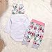 MEKILYN 3PCs Baby Pink Reindeer Print Long Sleeves Romper Headband Pant Outfit Set