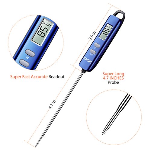 Habor Meat Thermometer, Instant Read Thermometer Digital Cooking Thermometer, Candy Thermometer with Super Long Probe for Kitchen BBQ Grill Smoker Meat Oil Milk Yogurt Temperature (Navy Blue) - Thumbnail 3