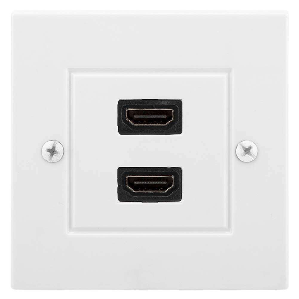Akozon HDMI Wall Panel, HDMI Wall Socket, White Dual Port HDMI Wall Plate Panel Faceplate Wall Plate HDMI Socket Plug Jack Outlet Decorative Face Cover Mount Panel for Hotel Home Office Building