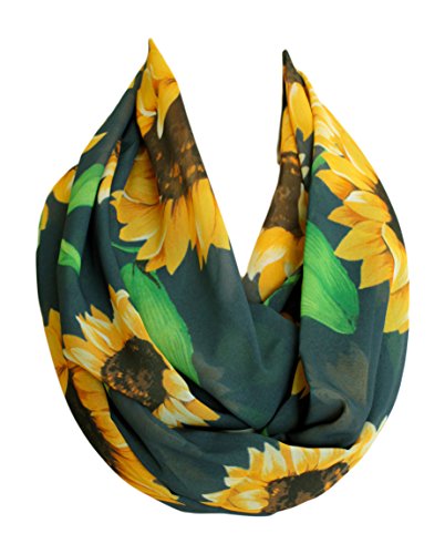 Etwoa's Navy Blue Sunflower Pattern Infinity Scarf Circle Loop Scarf