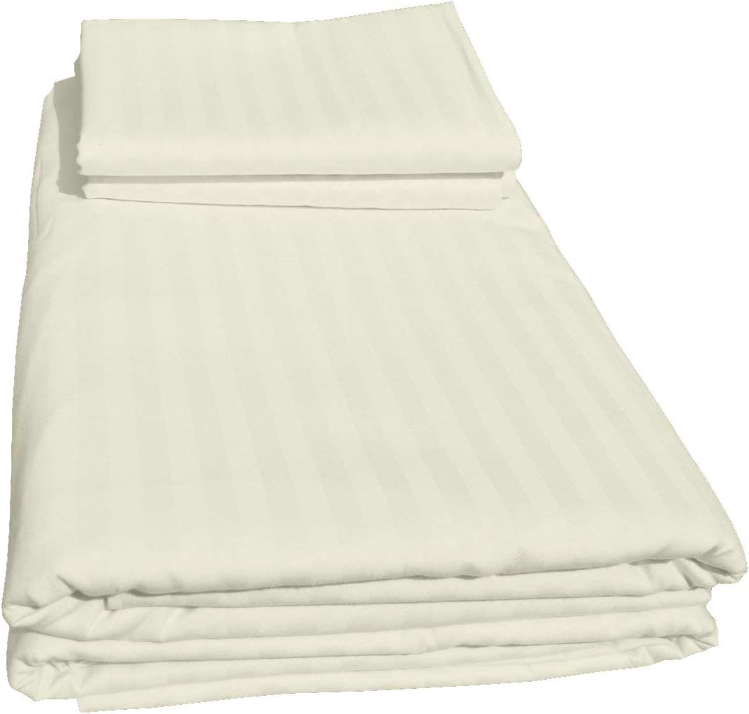 British Choice Linen Duvet Cover Set Double, Ivory Stripe, 3 Piece