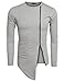 Coofandy Men's Shirts Casual Zipper Shirt Irregular Long Sleeve T Shirt, Gray, Large