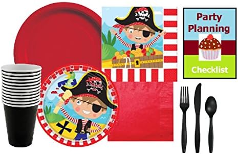 My Favorite Tableware Little Pirate Party Supply Pack for 16 Guests - Plates, Napkins, Cups, Cutlery & Party Planning Checklist