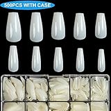 Natural Coffin False Nails INFELING Short Ballerina Acrylic Fake Nails 500pcs Full Cover Artificial Nail Tips for Nail Salon,10 Sizes