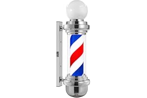 WDZD 27'' Barber Pole Light, Silvery Rotating Hair Salon Open Sign, Wall Mount, Save Energy