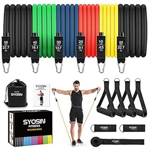 200 LBS Resistance Bands Sets, SYOSIN Resistance Bands 14pcs Exercise Bands Stackable 6 Body Training Tubes with 4 Handles, Ankle Straps, Door Anchor Home&Gym Workout Fitness Bands Set