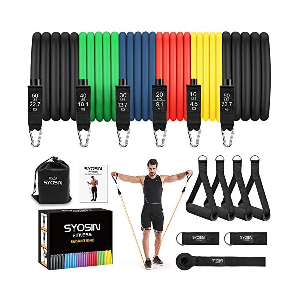 200 LBS Resistance Bands Sets, SYOSIN Resistance Bands 14pcs Exercise Bands Stackable 6 Body Training Tubes with 4 Handles, Ankle Straps, Door Anchor Home&Gym Workout Fitness Bands Set