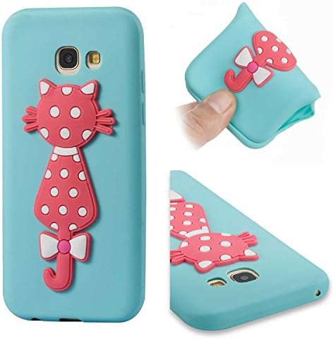 CUSKING Silicone Case for Samsung Galaxy A5 2017, Flexible Protective Pumper Back Cover Galaxy A5 2017 Case with Cute Cat Pattern Design Shockproof Anti-Shock Soft Case - Blue