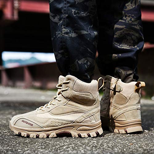 Men Tactical Boots Combat Military Outdoor Hiking Work Safety Ankle Boots with Zipper (US:7.5, Yellow)