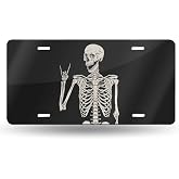 Skull Human Skeleton Posing Isolated Over Front License Plate Aluminum Decorative License Plates Funny Metal Car Plate 6