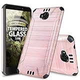 Huawei Ascend XT Case, with FREE [Tempered Glass Screen Protector], TJS Dual Layer Shockproof Tough Brushed Hybrid Armor Drop Protection Case Cover For Huawei Ascend XT H1611 (Rose Gold)