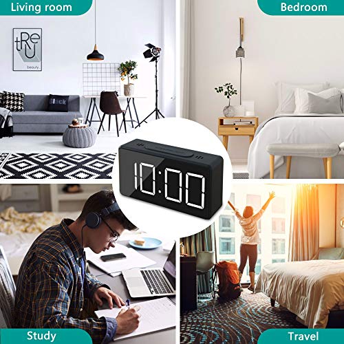 GLOUE Small Mini Digital Alarm Clock for Travel with LED Time or Temperature Display Snooze