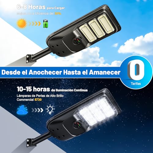Lamparas Solares Exterior 300W, 30000LM Lampara Solar Exterior con Sensor de Movimiento, 8500K Luces Solares para Exterior de Dusk a Dawn,Adecuada Para Garaje,Carretera,Senderos,Jardín y Porche,IP66