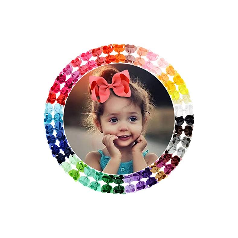 WillingTee 40colors 4.5″ Hair Bows for Girls Grosgrain Ribbon Big Hair Bows Alligator Clips Hair Accessories for Baby Girls Infants Toddlers Teens Kids Children 40 Colors