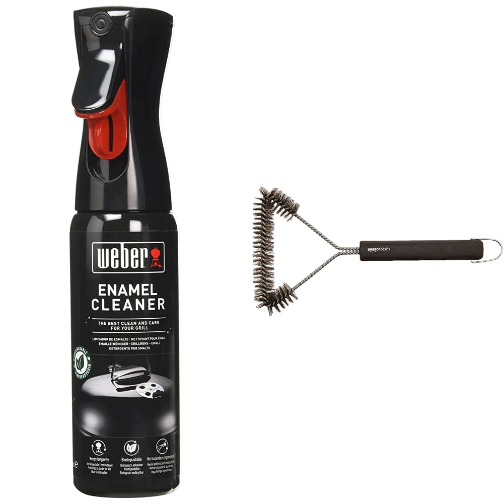 Weber Enamel Cleaner & Amazon Basics 12-Inch 3-Sided Grill Brush