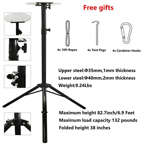 Reliancer 6.9FT Car Tent Stands Tripod for Umbrellas Movable Carport Support Sunproof Sun Shade Canopy Lights Holder w/4xGalvanized Steel Tent Pegs\4x10ft Ropes\4xCarabiner Hooks - Thumbnail 4