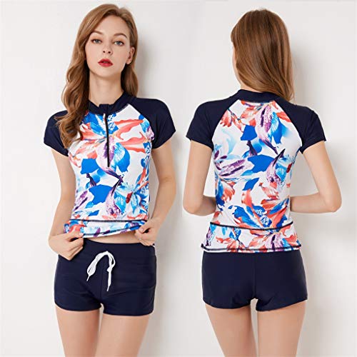 YEZIJIN Women Long Sleeve Rash Guards Crop Top+Shorts Set Surfing Swimsuit Bathing Suit Wetsuit top Long/Short Sleeve